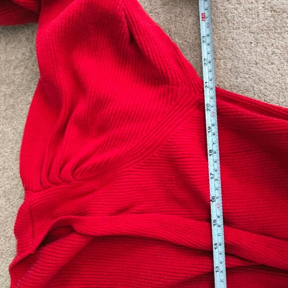 Cabi Moulin Rouge Cabaret Red Chic Ribbed Balloon Sleeve Cardigan L - Picture 8 of 10